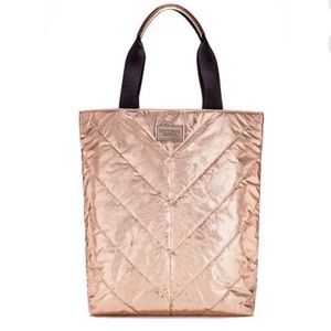 Victoria's Secret Rose Gold Metallic Tote Bag Quilted Limited Edition NWT